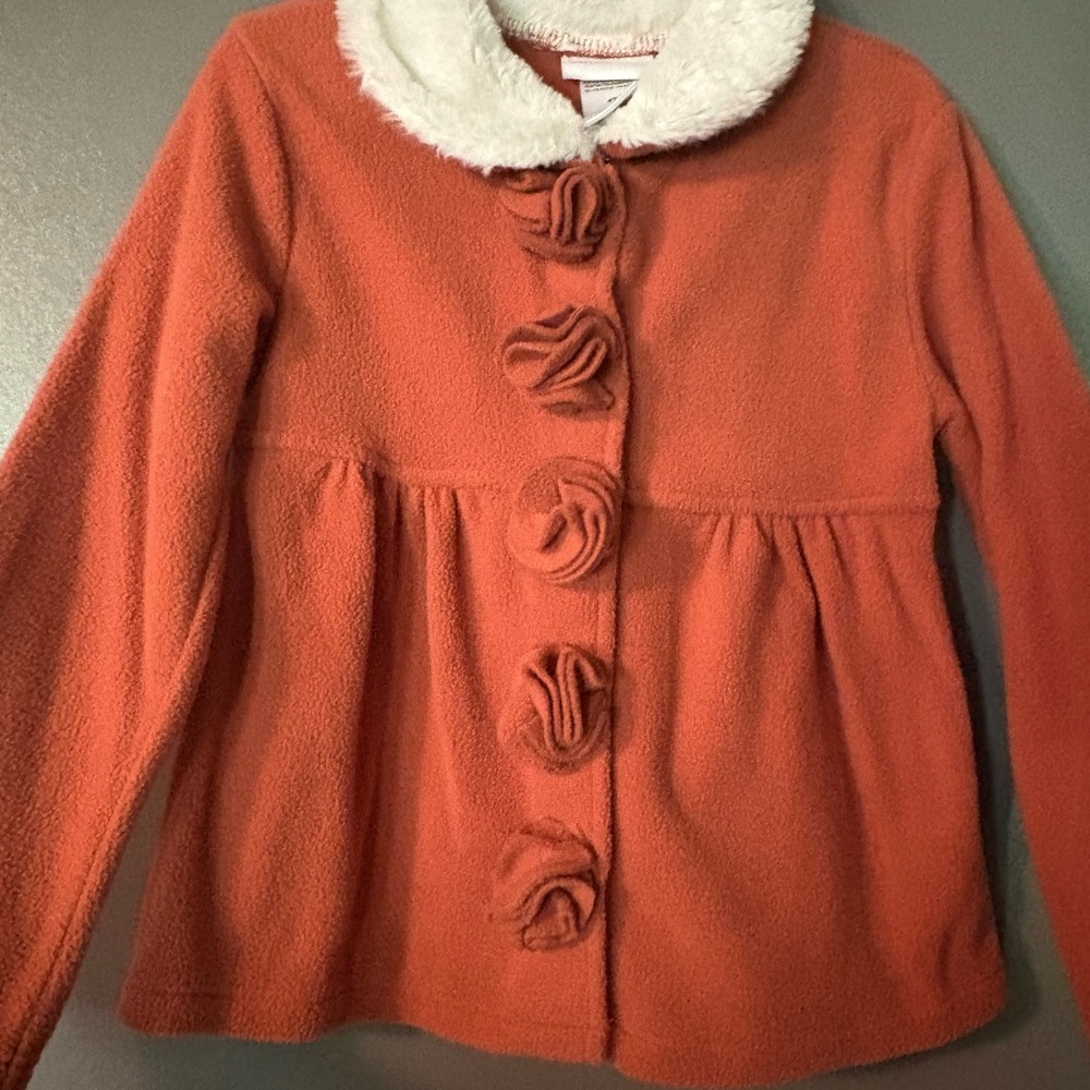 Little Lass SOFT LIGHT FLEECE burnt Orange ShirtJacket with Cream Collar size 4T - Picture 2 of 5